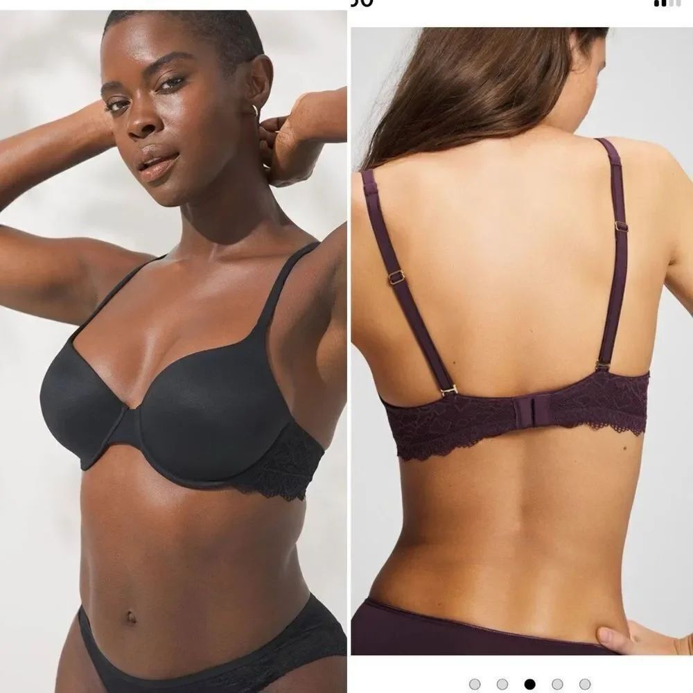 SOMA Black Embraceable Enhancing Lace Demi Underwire Lace Trim Bra-36DD